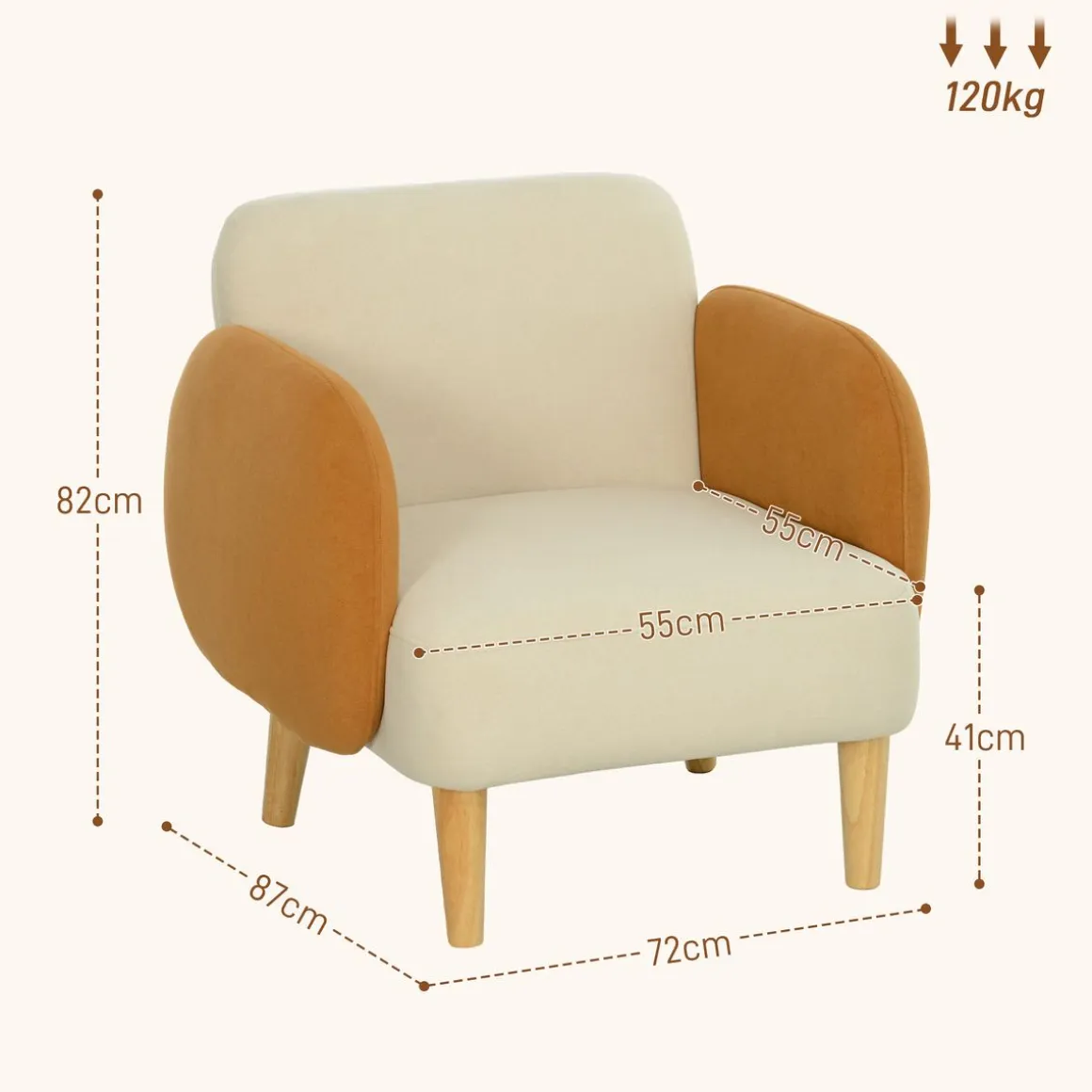 Butaca Club Homcom con reposabrazos beige 82x72x87 cm
