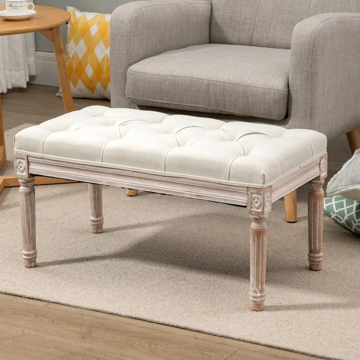 Butaca de dormitorio Queen Homcom tapizada estilo vintage beige 43x80x40 cm