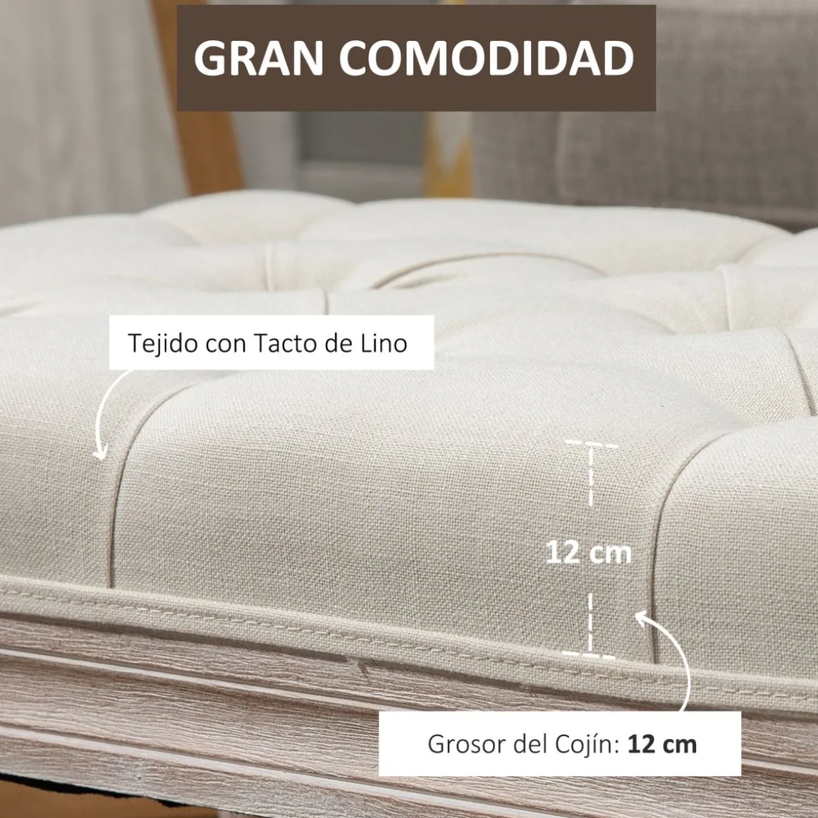 Butaca de dormitorio Queen Homcom tapizada estilo vintage beige 43x80x40 cm