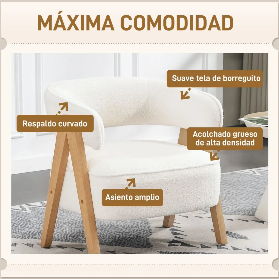 Butaca Dhina Homcom respaldo curvado tapizado borreguito 71x70x64 cm