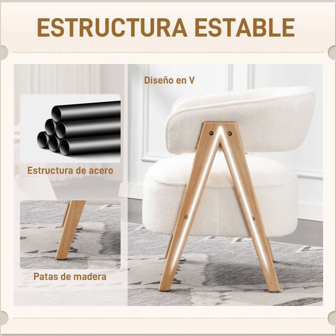 Butaca Dhina Homcom respaldo curvado tapizado borreguito 71x70x64 cm