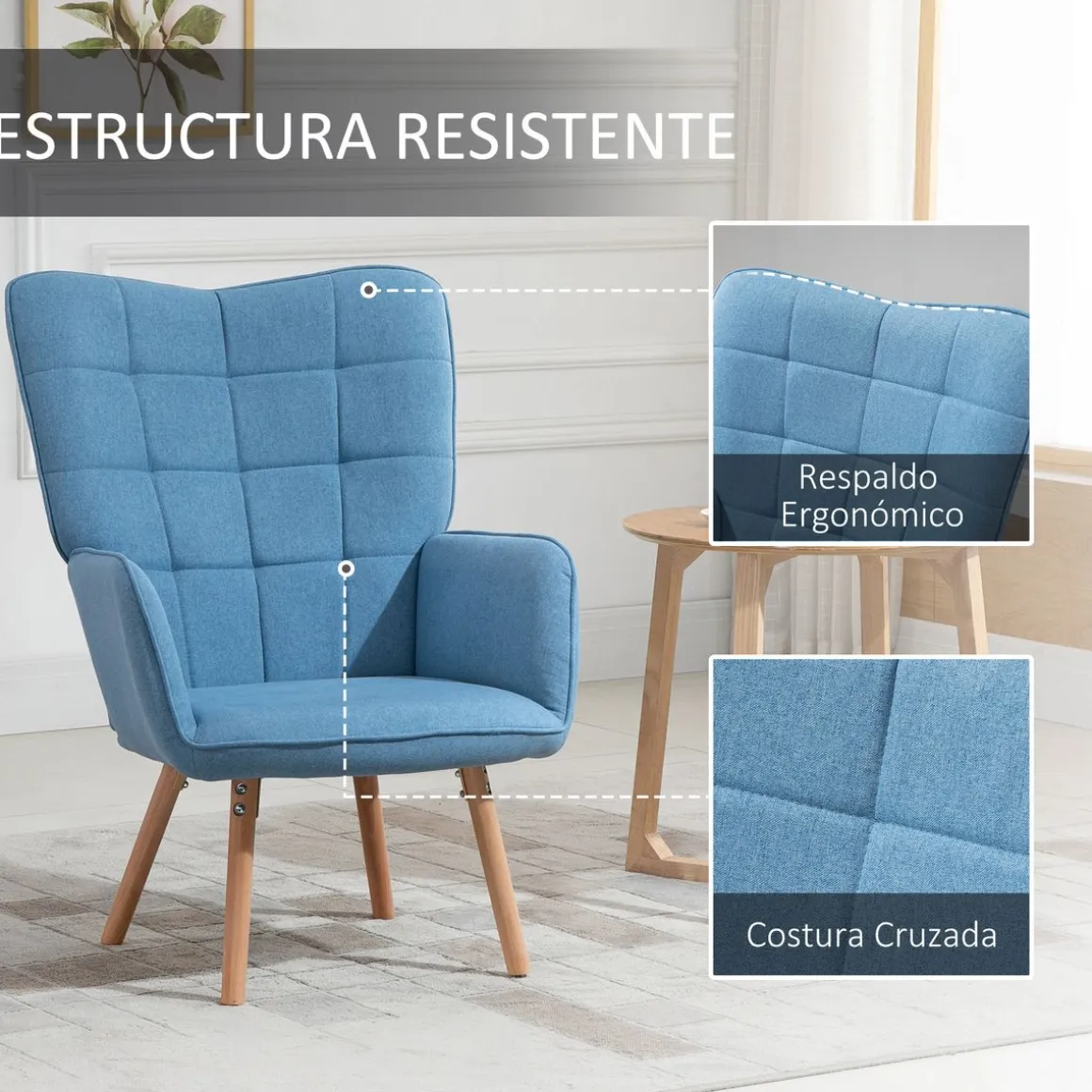 Butaca Dolgran Homcom respaldo alto con reposabrazos 101x71x76 cm