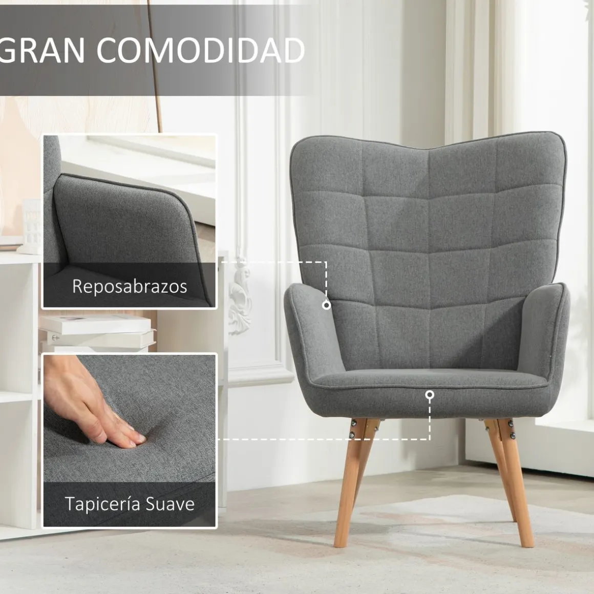 Butaca Dolgran Homcom respaldo alto con reposabrazos 101x71x76 cm