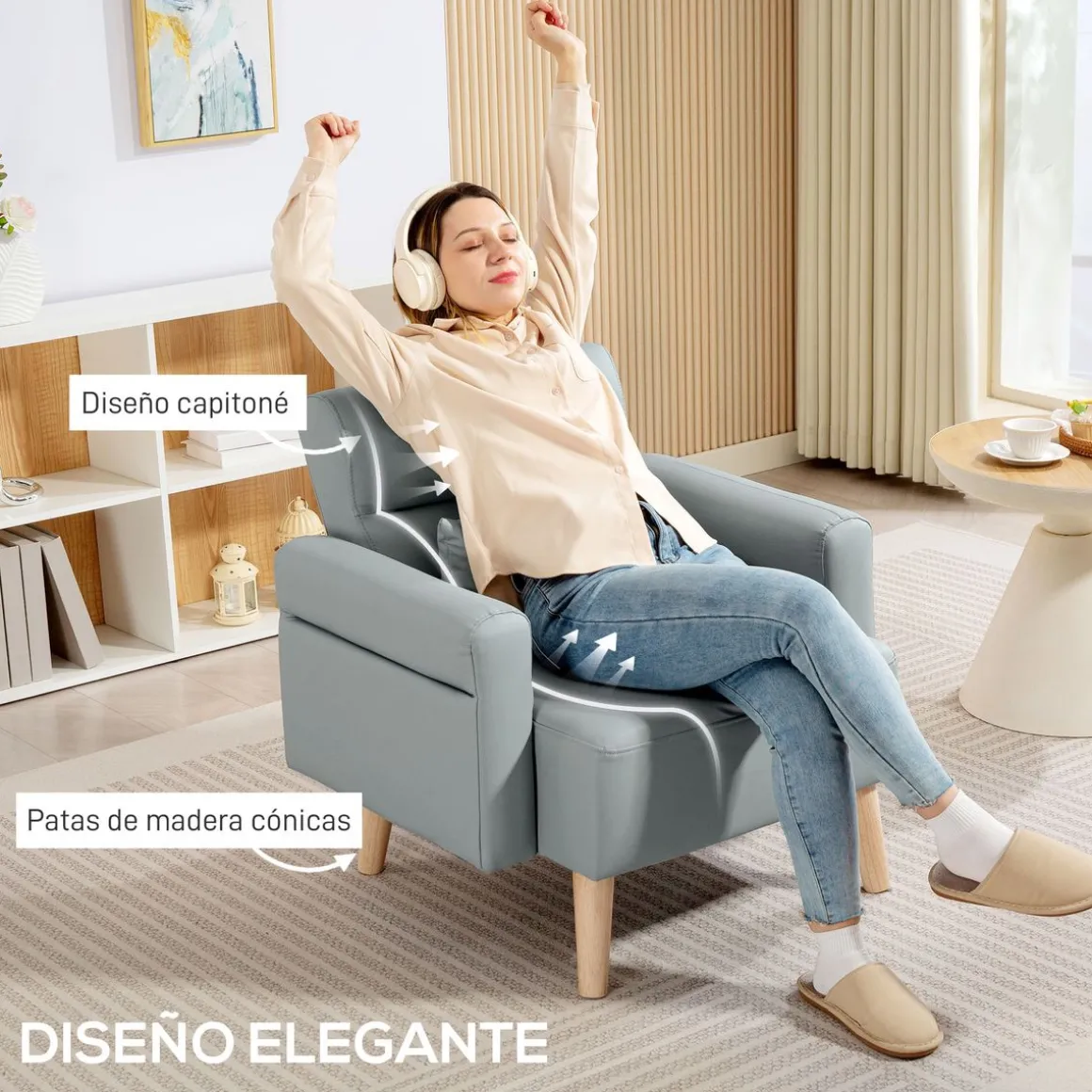 Butaca Esencie Homcom con cojín gris 78x77x78 cm