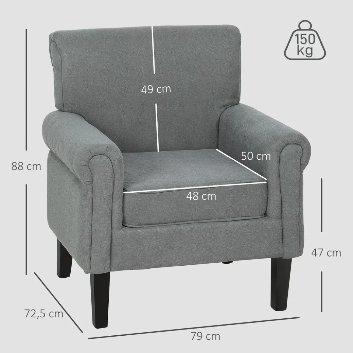 Butaca Ren Homcom diseño acolchado gris 88x79x72,5 cm