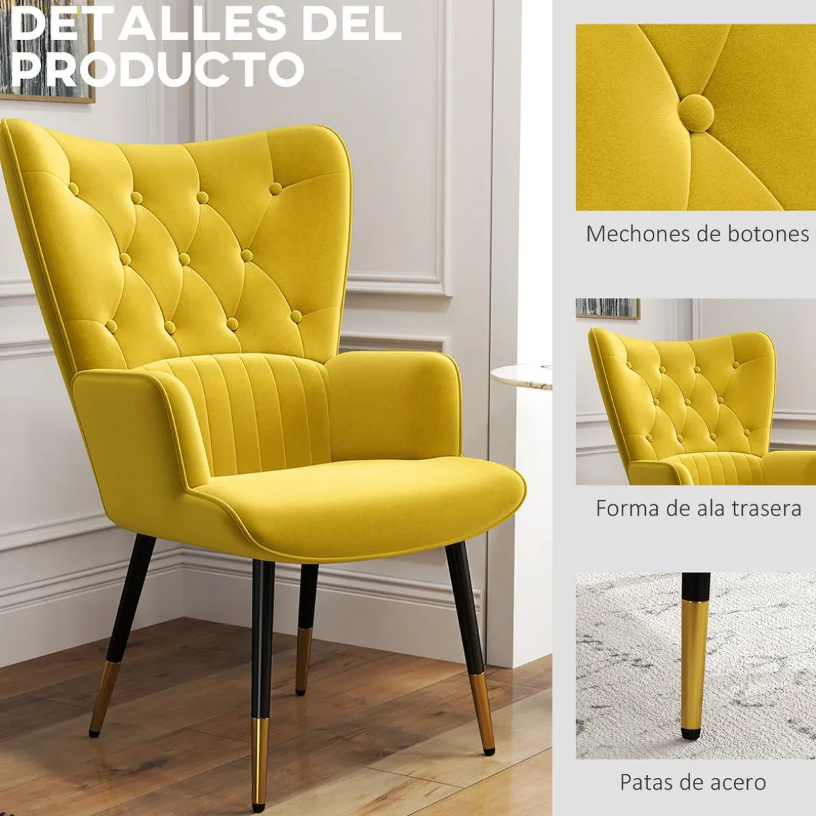 Butaca Stela Homcom tapizado en terciopelo 103x68x72 cm