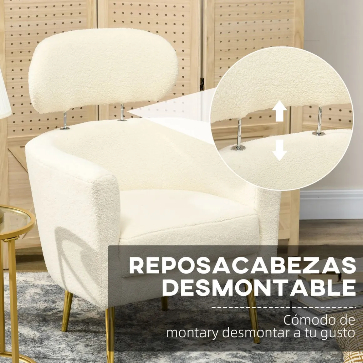 Butaca Tanny Homcom reposacabezas crema 90x71x65 cm
