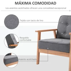 Butaca Yale Homcom con reposabrazos gris/natural 78x65x69 cm