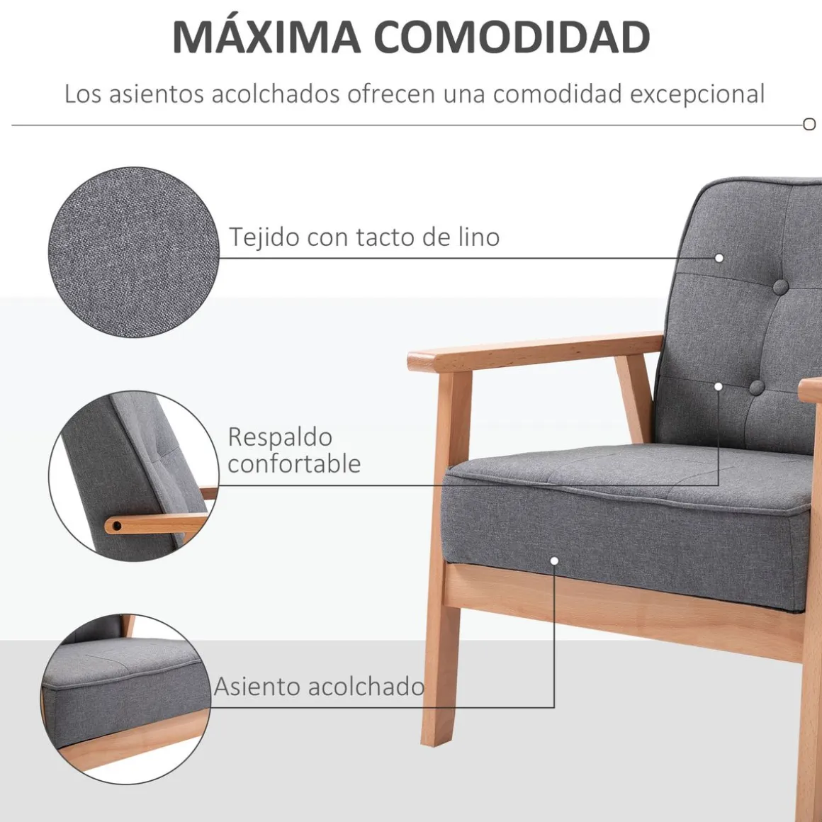Butaca Yale Homcom con reposabrazos gris/natural 78x65x69 cm