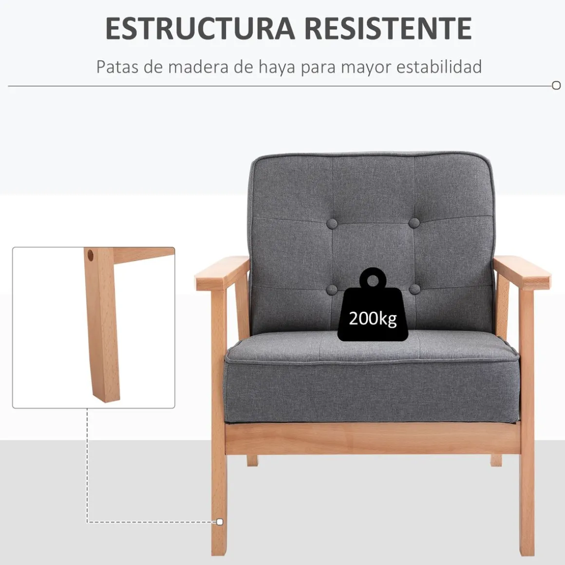 Butaca Yale Homcom con reposabrazos gris/natural 78x65x69 cm