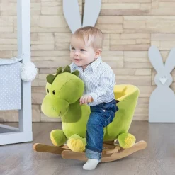Caballito balancín Homcom dinosaurio musical +18 meses verde 45x60x33 cm