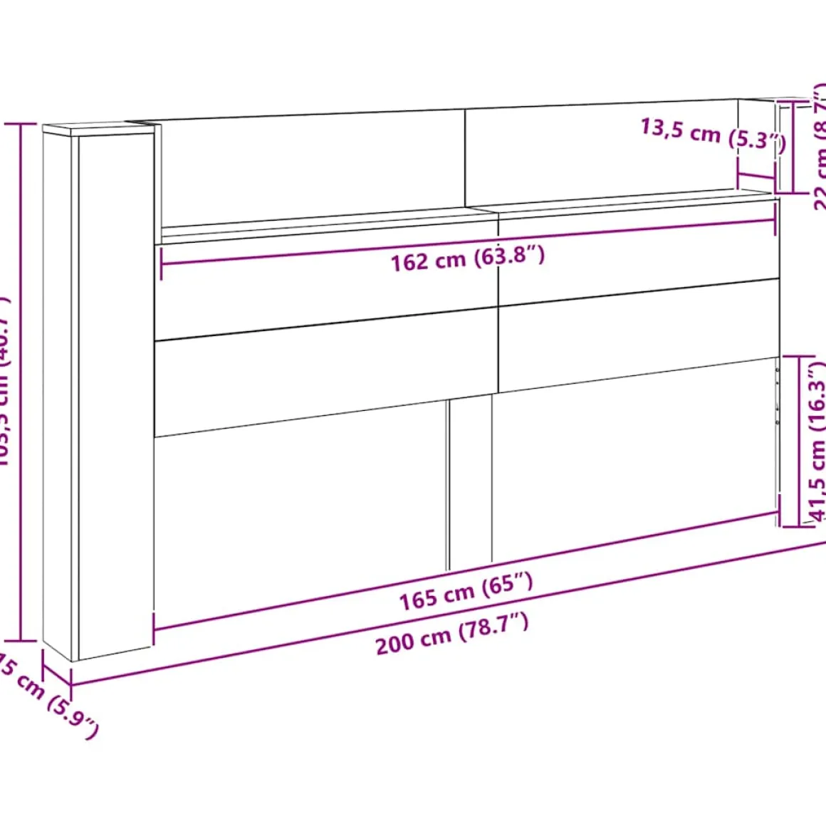 Cabecero Alex 1 estante + LED 103,5x200x15 cm