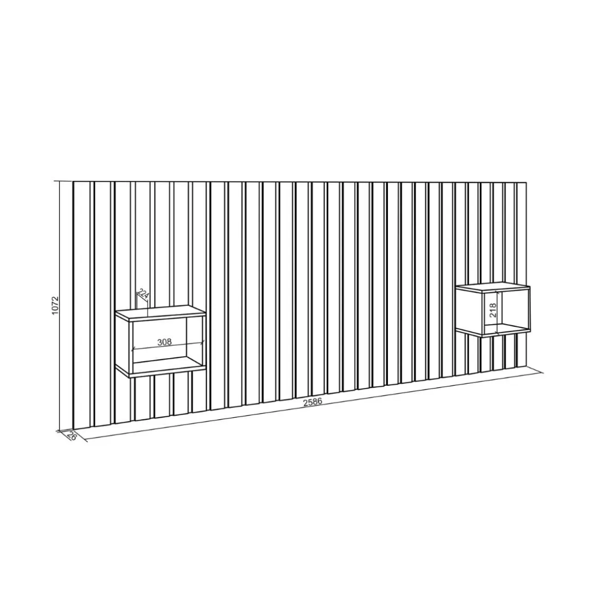 Cabecero Kroma con 2 mesitas de noche integradas 107,2x258,6x22,4 cm