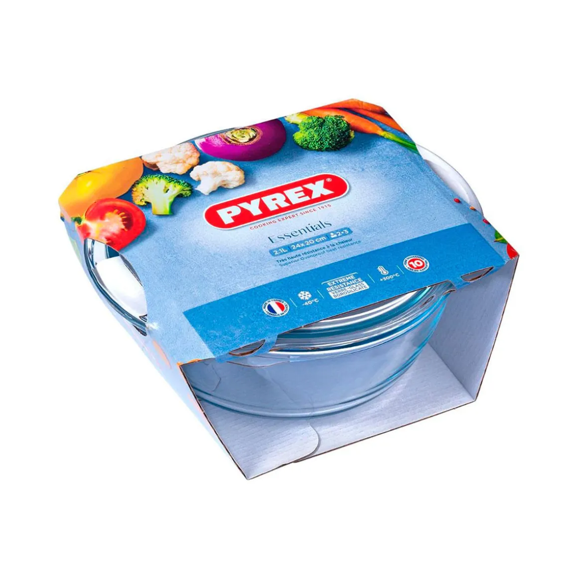 Cacerola de vidrio Essentials Pyrex forma redonda con tapa