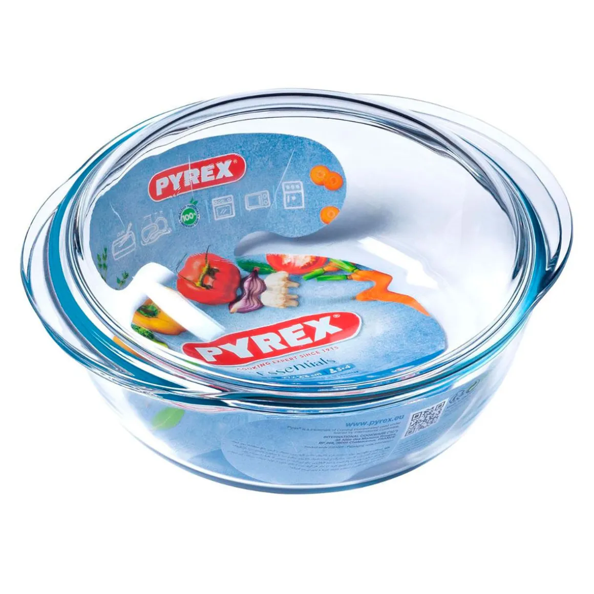 Cacerola de vidrio Essentials Pyrex forma redonda con tapa