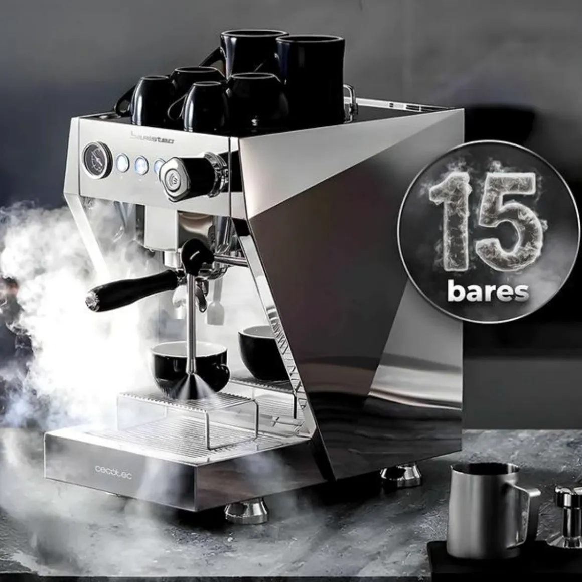 Cafetera Cecotec Baristeo Brava 2 tazas 4 vaporizadores 15 bares