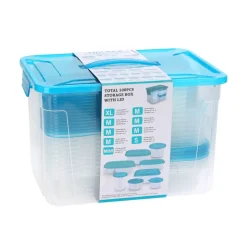 Caja de almacenamiento 50 tuppers con tapa azul