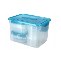 Caja de almacenamiento 50 tuppers con tapa azul