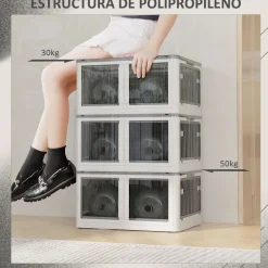Caja de almacenamiento Crai Homcom tapa + ruedas 69L 34x60x42 cm