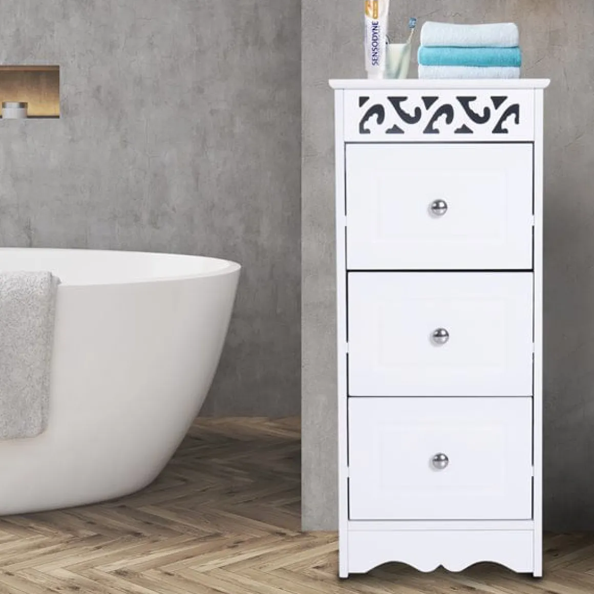 Cajonera auxiliar Homcom 3 cajones blanco 68,5x29,8x29,8 cm
