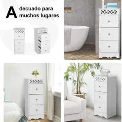 Cajonera auxiliar Homcom 3 cajones blanco 68,5x29,8x29,8 cm