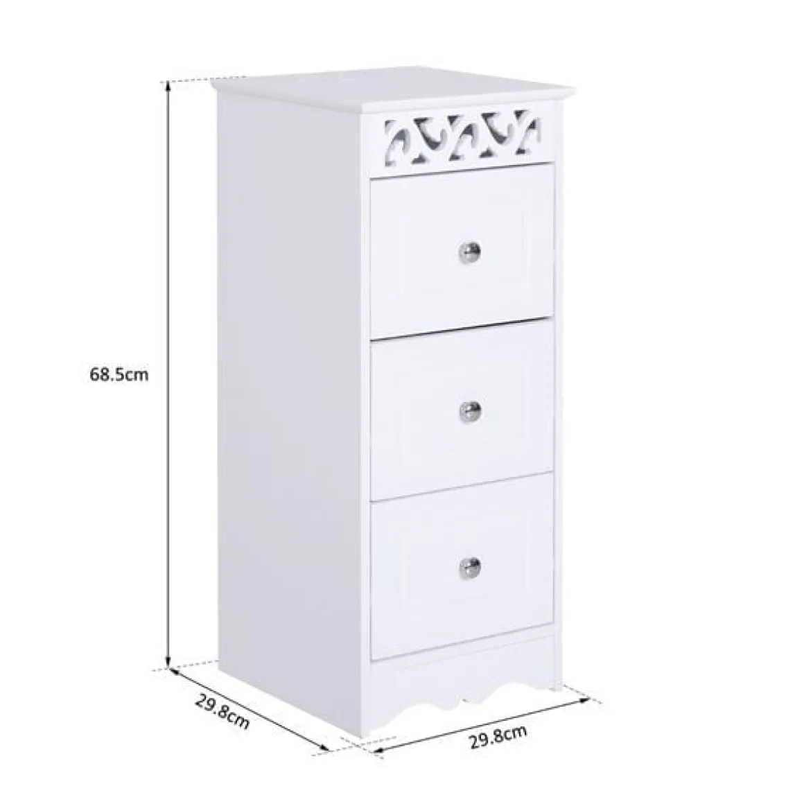 Cajonera auxiliar Homcom 3 cajones blanco 68,5x29,8x29,8 cm