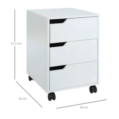 Cajonera auxiliar Homcom para oficina 3 cajones 57,5x40x50 cm