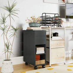 Cajonera Bona Homcom 2 estantes + compartimento oculto negro 70x25x45 cm