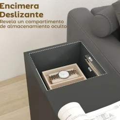Cajonera Bona Homcom 2 estantes + compartimento oculto negro 70x25x45 cm