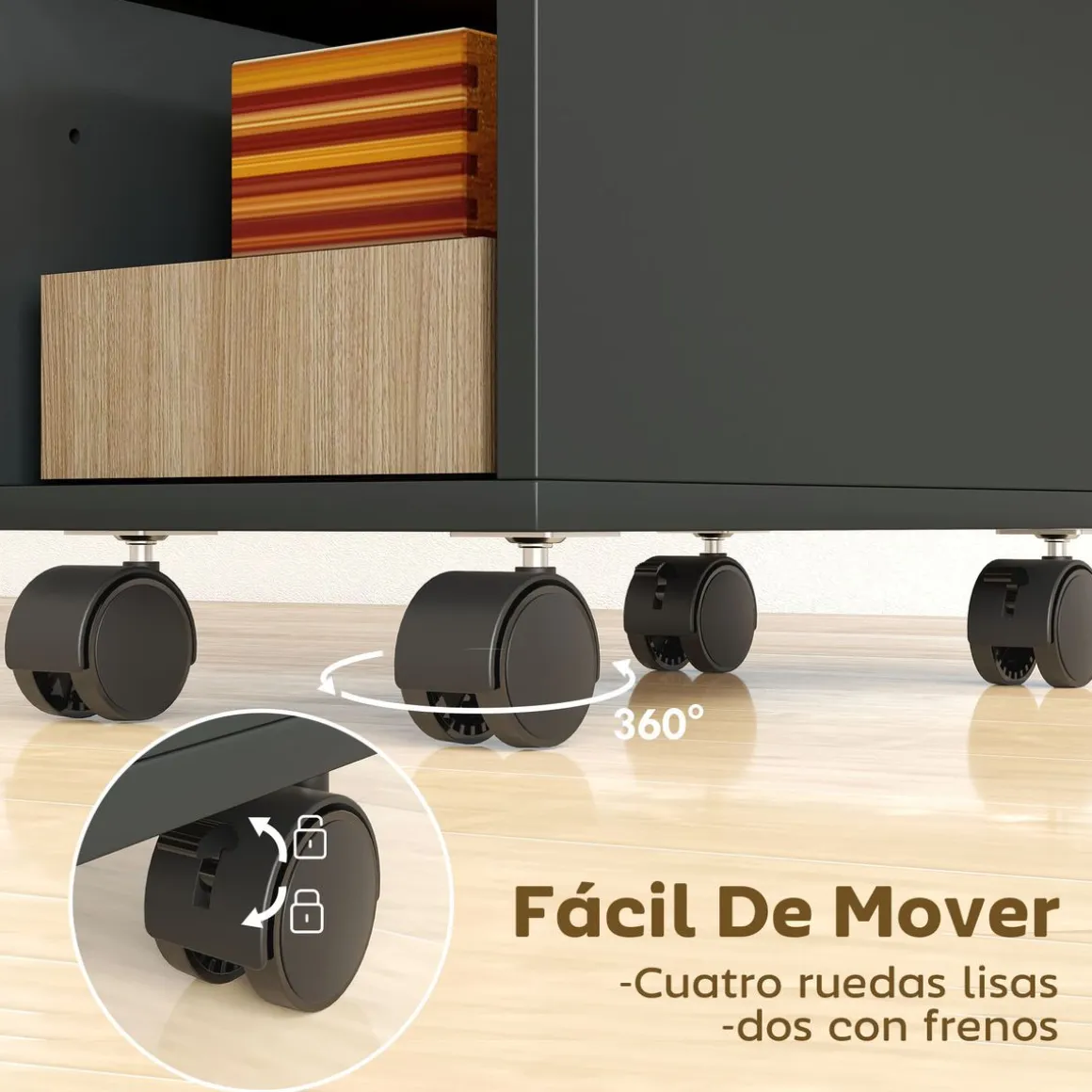 Cajonera Bona Homcom 2 estantes + compartimento oculto negro 70x25x45 cm