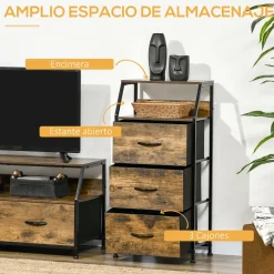 Cajonera Bude Homcom 3 cajones + estante marrón oscuro 92x44x29 cm