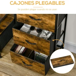 Cajonera Bude Homcom 3 cajones + estante marrón oscuro 92x44x29 cm
