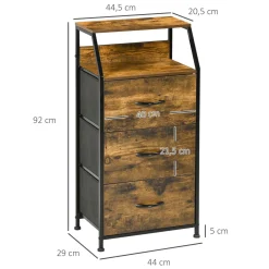 Cajonera Bude Homcom 3 cajones + estante marrón oscuro 92x44x29 cm