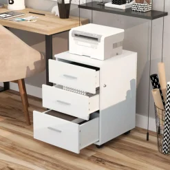 Cajonera de oficina Vinsetto 3 cajones con llave y ruedas blanco 61,5x40x41,5 cm