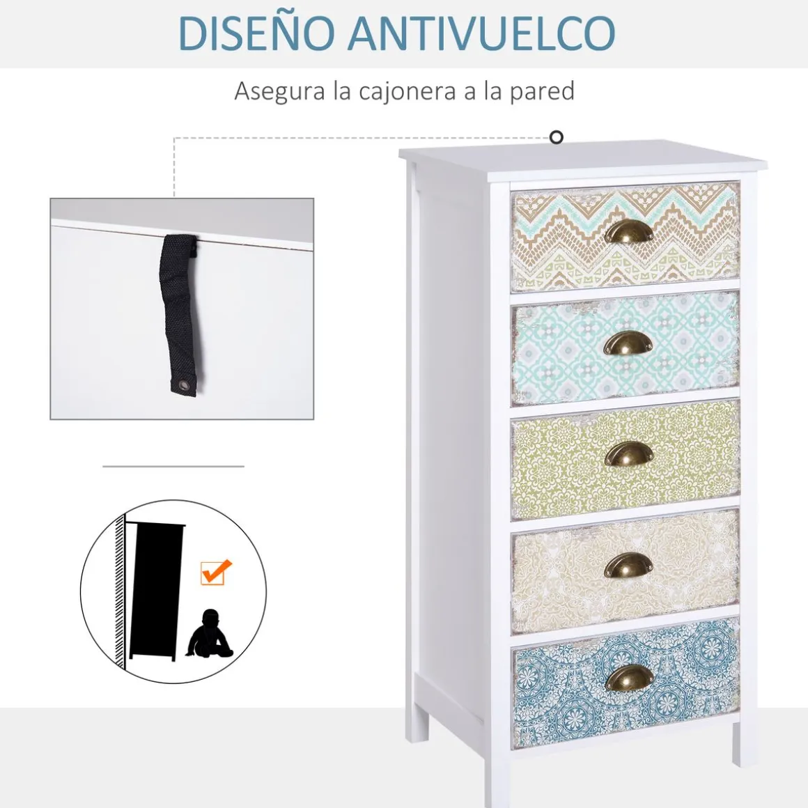 Cajonera Etnika Homcom 5 cajones multicolor 97,5x46x34 cm
