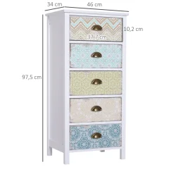 Cajonera Etnika Homcom 5 cajones multicolor 97,5x46x34 cm