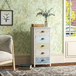 Cajonera Etnika Homcom 5 cajones multicolor 97,5x46x34 cm