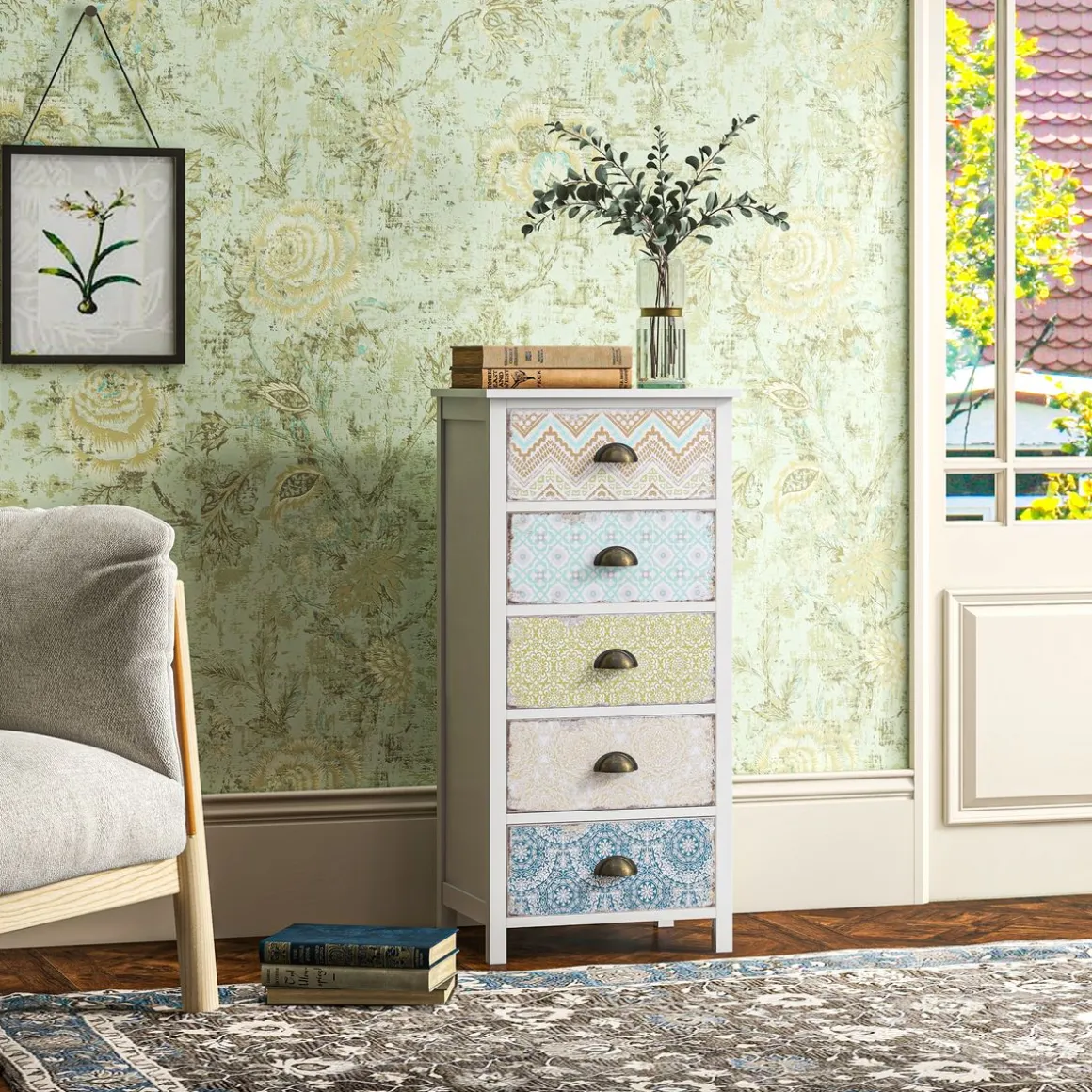Cajonera Etnika Homcom 5 cajones multicolor 97,5x46x34 cm
