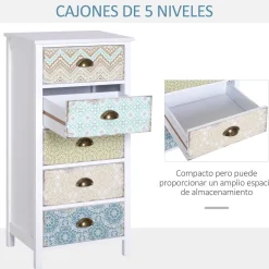 Cajonera Etnika Homcom 5 cajones multicolor 97,5x46x34 cm