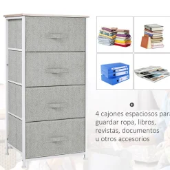 Cajonera Hatay Homcom 4 cajones tela gris 92x45x30 cm