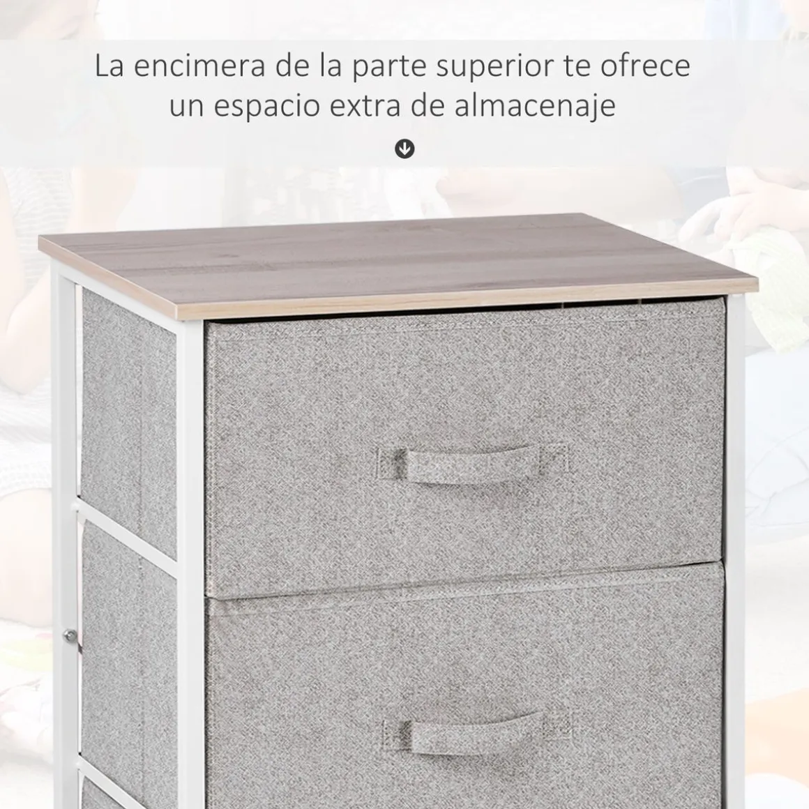 Cajonera Hatay Homcom 4 cajones tela gris 92x45x30 cm