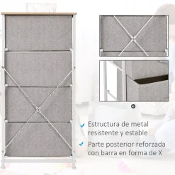 Cajonera Hatay Homcom 4 cajones tela gris 92x45x30 cm