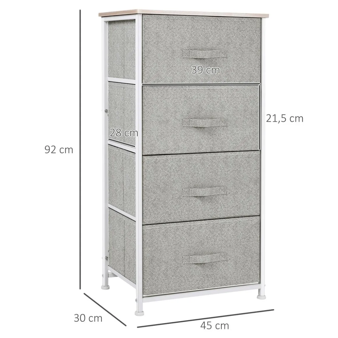 Cajonera Hatay Homcom 4 cajones tela gris 92x45x30 cm