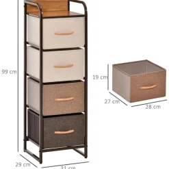 Cajonera Homcom 4 cajones de lino marrón 99x31x29 cm