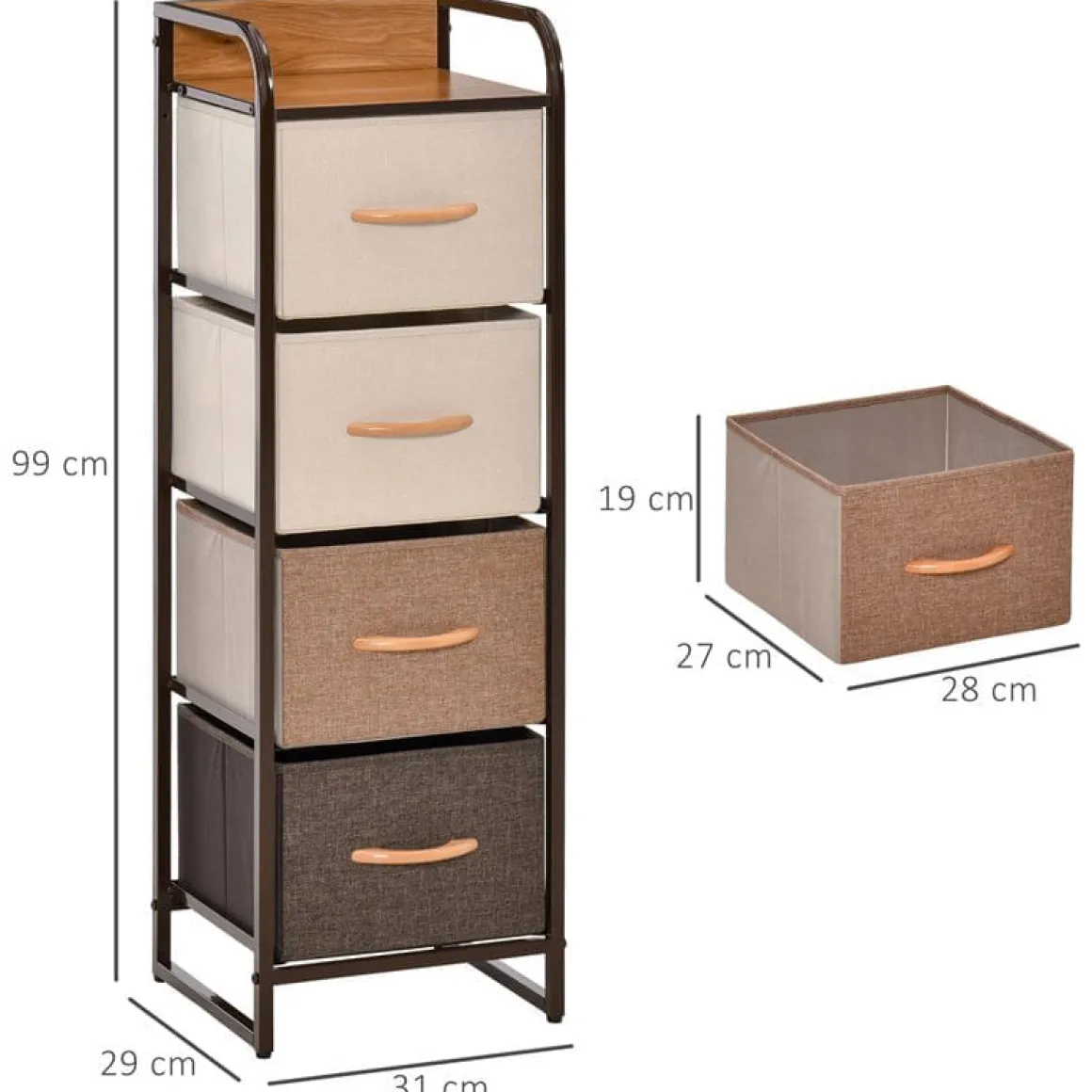 Cajonera Homcom 4 cajones de lino marrón 99x31x29 cm