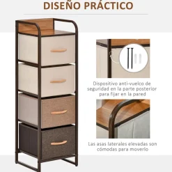 Cajonera Homcom 4 cajones de lino marrón 99x31x29 cm