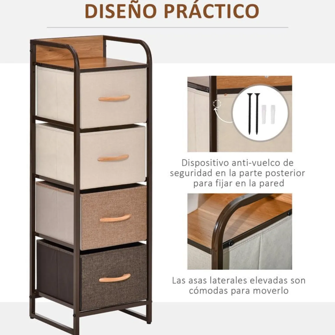 Cajonera Homcom 4 cajones de lino marrón 99x31x29 cm