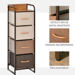Cajonera Homcom 4 cajones de lino marrón 99x31x29 cm