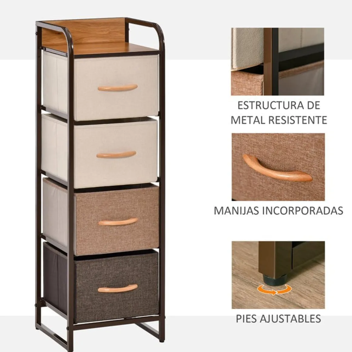 Cajonera Homcom 4 cajones de lino marrón 99x31x29 cm