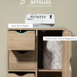 Cajonera Luxi Homcom 4 cajones + 1 puerta roble 83x54x29 cm